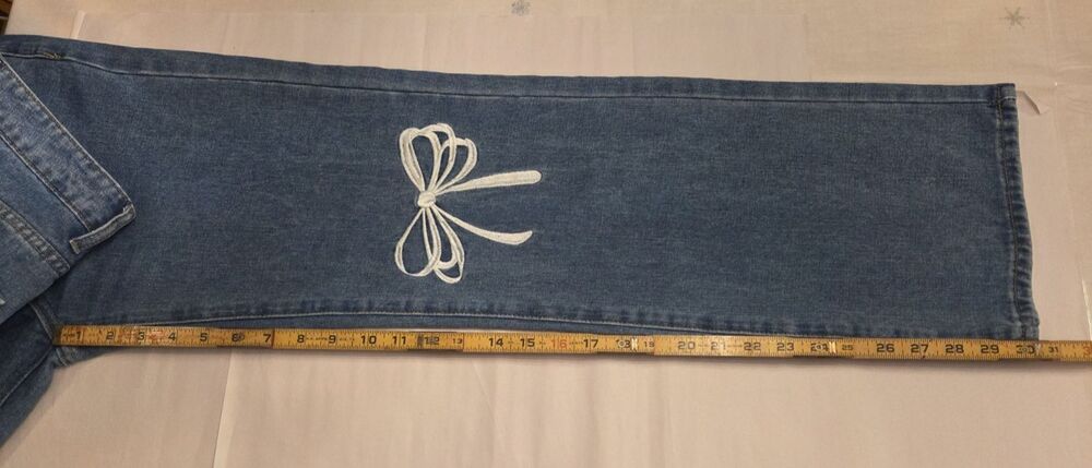 PrettyLittleThing Bow Wide Leg Jeans Size 0 Y2K Coquette - Picture 10 of 11